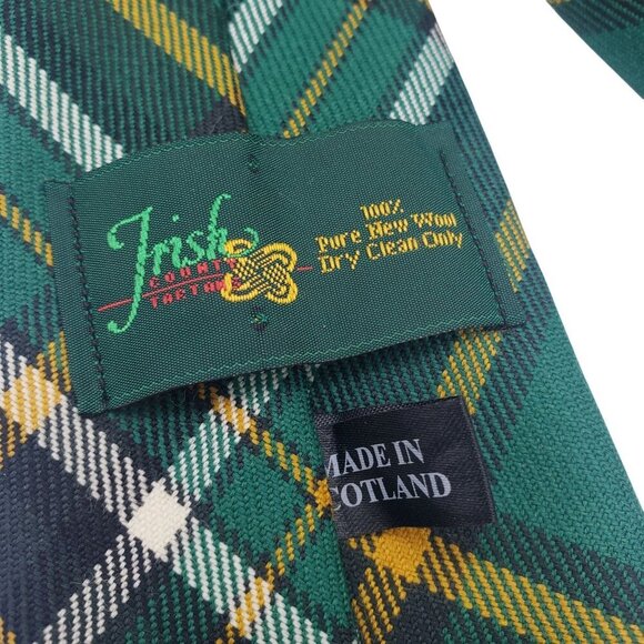 100% Wool Irish National Tartan Green Yellow Plaid Kilt Tie St. Patrick's Day - Picture 7 of 9